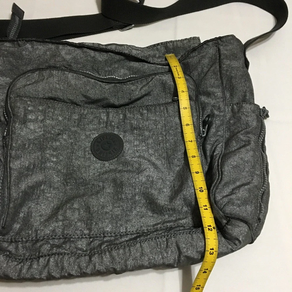 Kipling Messenger Bag Unisex Gray Metallic Crinkle Nylon Crossbody